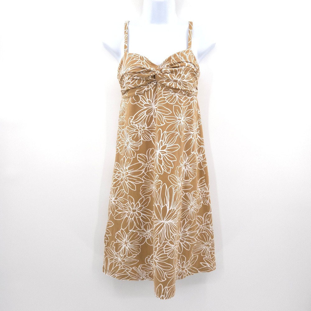 Tommy Bahama Sundress Womens XS Tan Floral Supima Cotton Twist Front Midi Dress